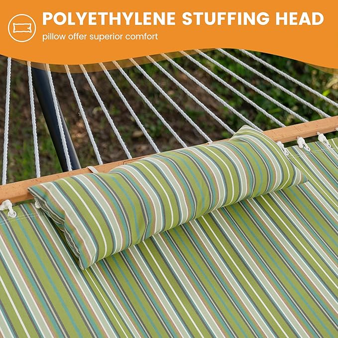 Lazy Daze Hammocks 12 FT Sunbrella Fabric Hammock not Fading with Spreader Bars and Free Pillow Fits for 2 Persons All Weather and Fade Resistant 450 lbs Capacity Foster Surfside with RAIN Finish