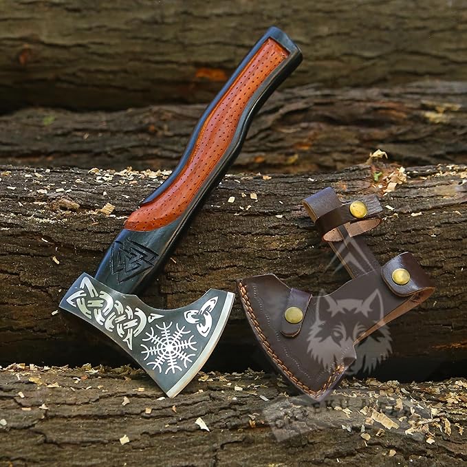 Custom Handmade Carbon Steel Real Viking Axe HatchetCamping Axe Birthday Gift for him Leather Wrapped Handle and Leather Sheath ((FM-21))