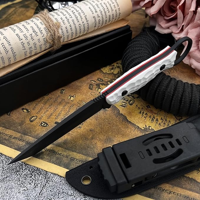 8.15-inch Fixed Blade Knife 8Cr13Mov Steel Blade G10 Protective Handle with Sheath Suitable for Outdoor Camping Fishing Hiking Rock Climbing Tools