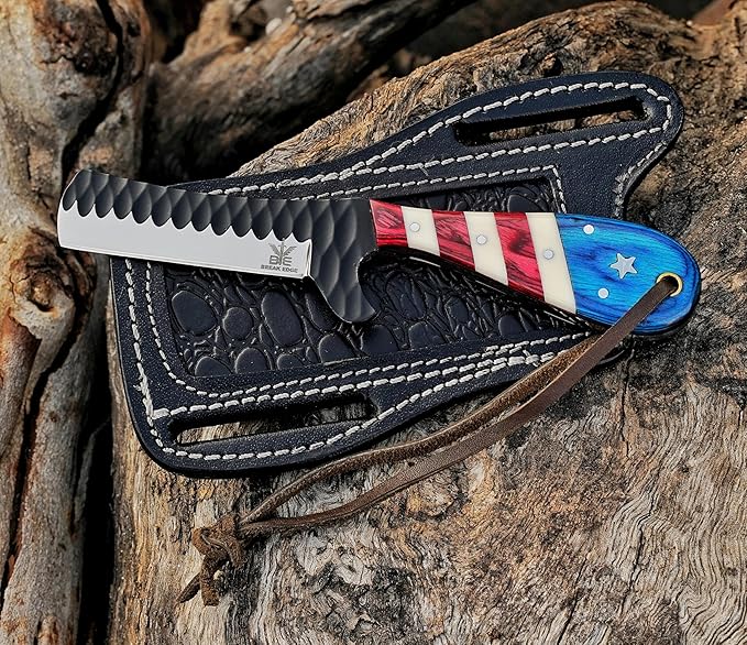 Hand made cowboy Bull Cutter with Leather Sheath Hand forged multi colour Handle Cowboy Knife Best Gift for Boy Friend.