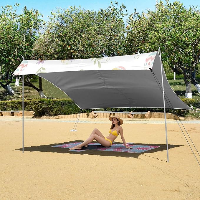 Easter Egg Beach Canopy Sun Shelter with Sandbags &amp Sand Shovel &amp Windproof Ropes - Portable 110x126 Beach Shade Beach Tent for Camping Picnics