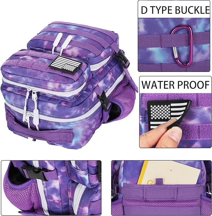 9L Mini Tactical Backpack for Men and Women Tactical Backpack Small for Hiking Small Tactical Bag (Purple Tie-Dye)