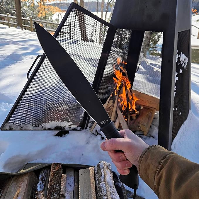 BATTLBOX BattlSpear Fixed Blade Knife Doug Marcaida Design 12in 1065 Carbon Steel Blade Machete Hybrid Multitool - Bushcraft Camping Field Use