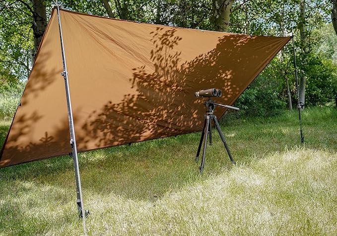VIAM Outdoors Baldy Tan Tarp: Waterproof Camping Tarp for Hunting Glassing Hammock Rain Fly Ultralight Backpacking Gear Sun Shelter &amp Heavy Duty Outdoor Protection - 1.1oz