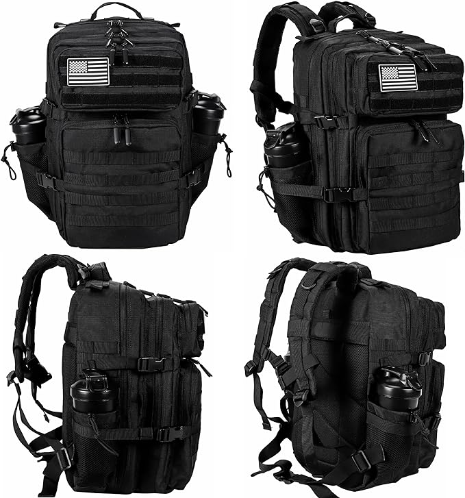 LHI Military Tactical Backpack for Men and Women 45L Army 3 Days Assault Pack Bag Large Rucksack with Molle System - Black
