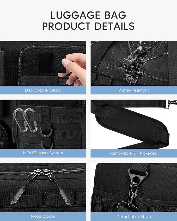 Tactical Gym Bag for Men Women Carry On Luggage 22x14x9 Airline Approved 3 in 1 Travel Duffle Bag with Shoe Compartment for Weekender Overnight Range Workout