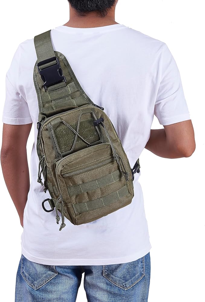 FAMI Outdoor Tactical Bag Backpack Military Sport Bag Pack Sling Shoulder Backpack Tactical Satchel for Every Day Carry (Army Green 2 Packs)