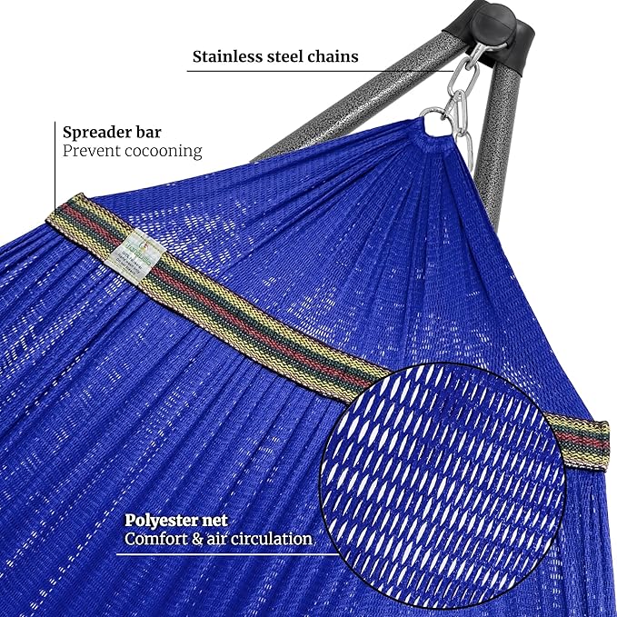 Tranquillo Combo x2 Hammocks with Stand for Outside &amp Tree Straps Heavy Duty Hammock with Stand 600lbs for Indoor Outdoor Patio Backyard x2 Hammocks for 2 Person (Combo - Blue Medium)