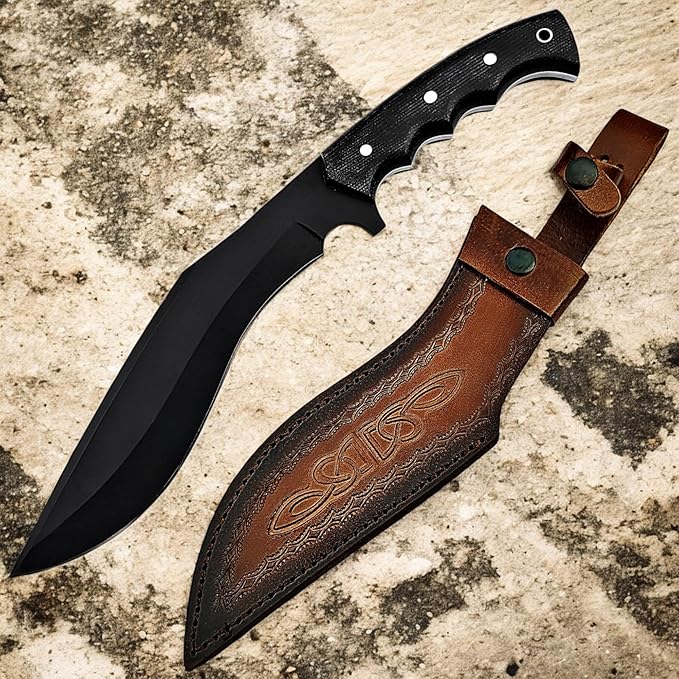 Poshland Handmade Kukri Knife with D2 Steel Blade Durable G10 Handle Premium Leather Sheath Ideal for Carving Hunting Outdoor Use and Gift for Adults
