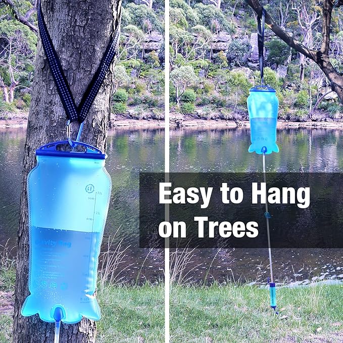 SimPure Gravity Water Filter Portable Gravity-Fed Water Purifier with 3L Bag Tree Strap BPA Free Survival Gear and Equipment for Camping Hiking Emergency Preparedness