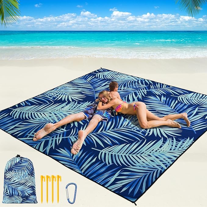 Beach Blanket Waterproof Sandproof Beach Mat 79 X 83/10'x9'for 2-8 Adults Quick Drying Outdoor Picnic Mat Beach Accessories for Travel Camping Hiking