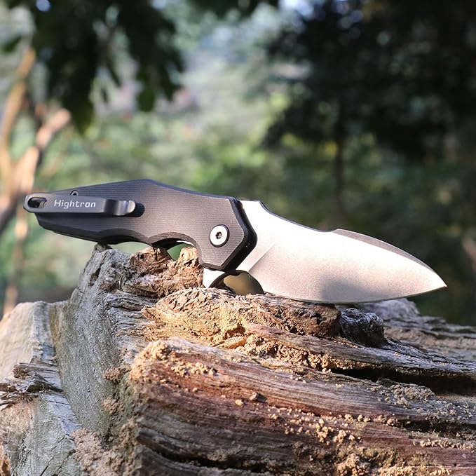 Hightron Mini Ventura Pocket Knife Flipper Folding Knife with 2.85 Stonewashed Sharp D2 Blade and G10 Handle EDC Pocket Knives with Pocket Clip for Camping Hiking Black-W