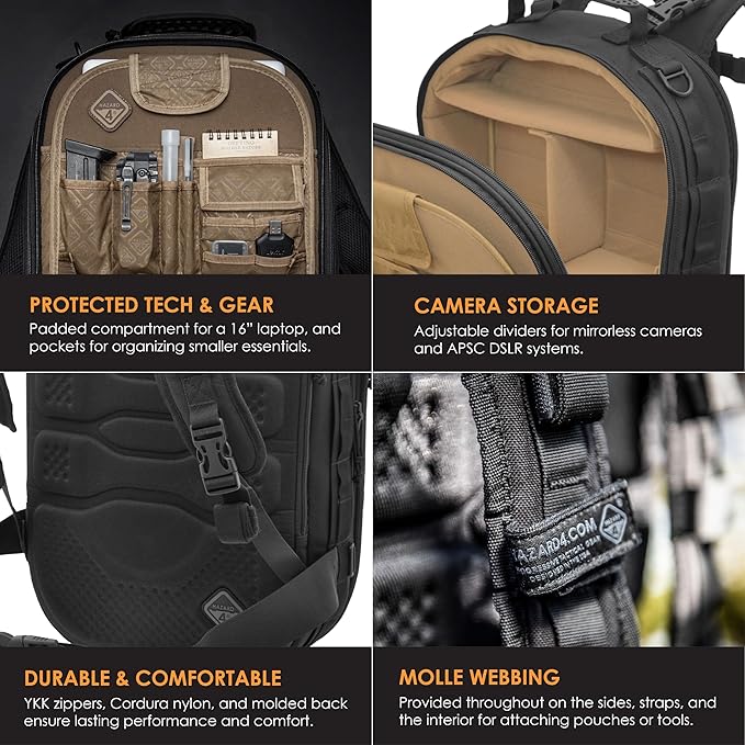 HAZARD 4 Pillbox™ Tactical Backpack – Heavy Duty Military Survival Pack for Men and Women – EDC Rucksack for Laptop Motorcycle Outdoor Bug Out Gym Range Travel and Camping – 29.5 Liter Black