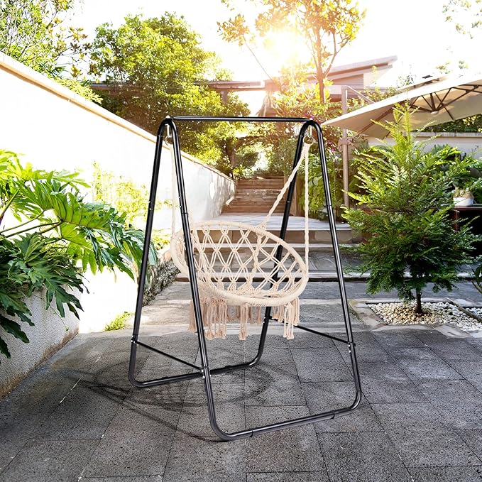 Premium Hammock Stand Heavy Duty Steel Frame with Waterproof Coating 600lb Capacity Outdoor Hanging Stand Non-Slip Base for Secure Placement on Patio Garden or Balcony