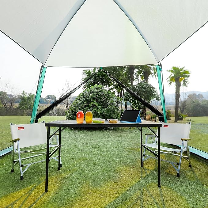 GREGIN Screen House Tent and Metal Camping Table Bundle-Waterproof &amp UV Protection Canopy Shelter with Sturdy Foldable Table Suitable for Camping Backyard Picnic