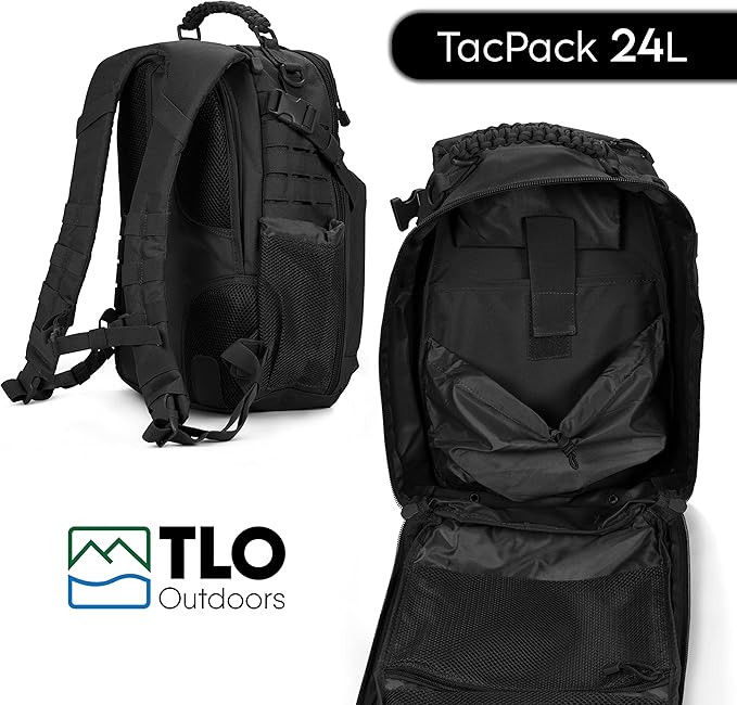 TLO Outdoors TacPack24L Tactical Backpack - Water Resistant 24 Liter Capacity Daypack Rucksack Gear Bag Laptop Bag