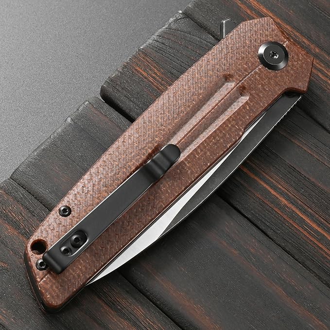 Sitivien ST152 Folding KnifeK110(D2) Steel Blade with Micarta Handle EDC Tool Knife for Outdoor CampingHikingFishing(Brown)
