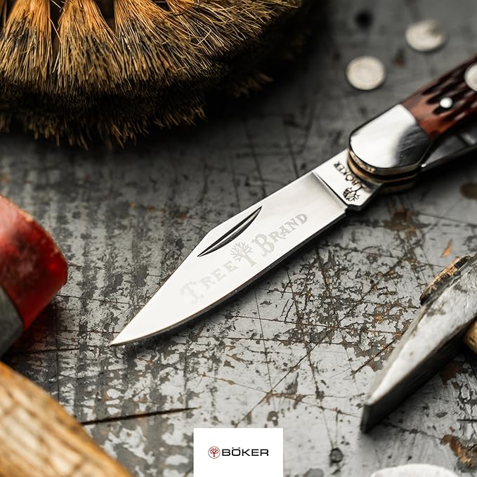 BOKER TREEBRAND - Copperhead Jigged Brown - Duo-Blade Trapper Pocket Knife with Brown Jigged Bone Handle Scales - Classic Pocket Knife with Sharp D2 Blades &amp Slipjoint - Made in Germany