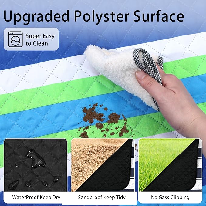 HX&ampOD Extra Large Picnic Blanket Outdoor 80”x80” Waterproof Picnic Mat Foldable 3-Layer Camping Blanket Portable with Carry Strap Park Blanket for Grass(Blue)