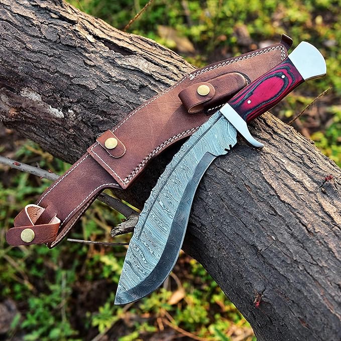 MR. CRAFT Custom Handmade Traditional Kukri Damascus Steel Fixed Blade Knife With Sheath Full Tang Heavy Duty Camping Knives - Gifts for Men (Red &amp Black Wood)