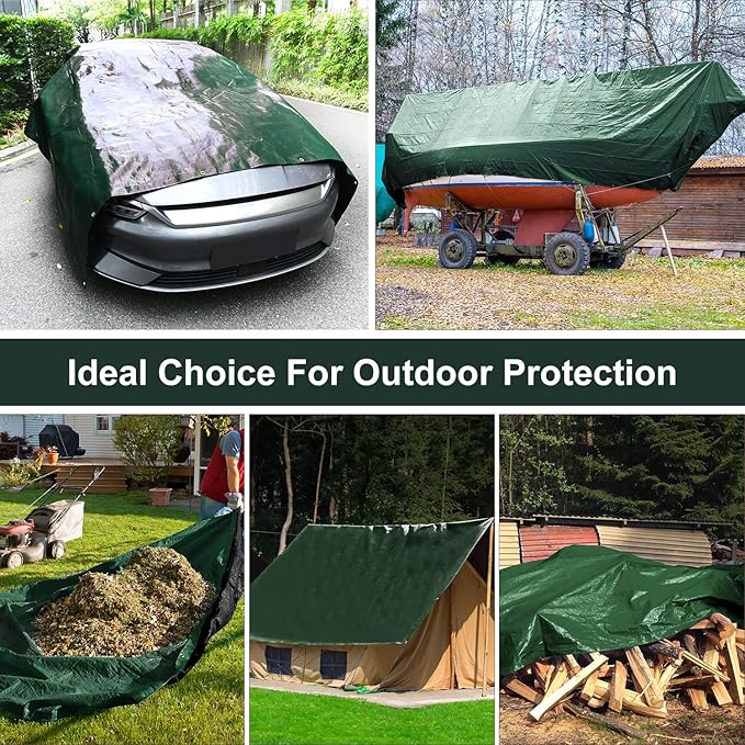 Tarp 10x10 Feet 16 Mil Waterproof Tarps Heavy Duty with Brass Grommets Thick Plastic Tarp UV Resistant Tear&ampFade Resistant Reinforced Edges for Outdoor Pool Car Camp Tent