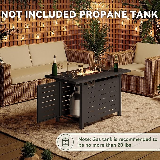 Aoxun 44 Propane Fire Pit Table– 60000 BTU Outdoor Gas Fire Pits with Removable Lid &amp Waterproof Cover Lava Rocks Rectangle Gas Firepit Table for Outside Patio Black