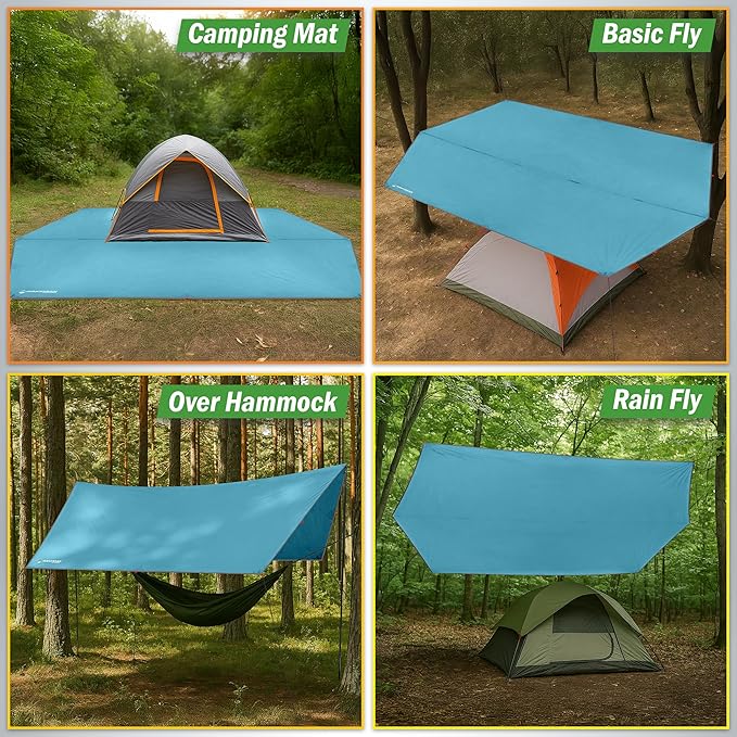 Portable Camping Tarp with Poles - Blue