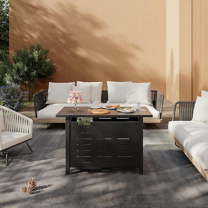 Aoxun 40 Inch Outdoor Propane Fire Pit - 50000 BTU Gas Fire Pit Table with Lava Rocks Patio Heater Rectangle Fire Table with Removable Lid &amp Waterproof Cover for Deck Backyard Garden Black