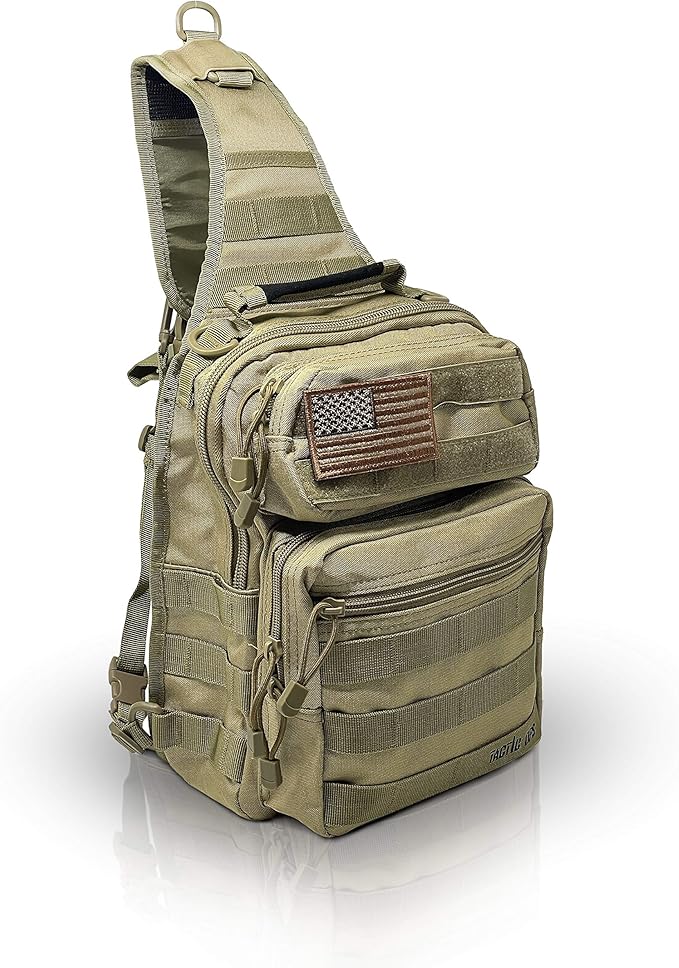 Tactical Sling Military Waterproof Bag - Everyday Carry EDC Diaper Back pack - Assault Rover Shoulder Sling Molle Gun Range Bag - Hiking Hunting Camping Traveling Comfort - Beige
