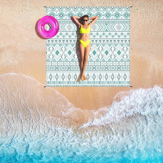 Beach Blanket Waterproof Sandproof Beach Mat 79 X 83/10'x9'for 2-8 Adults Quick Drying Outdoor Picnic Mat Beach Accessories for Travel Camping Hiking