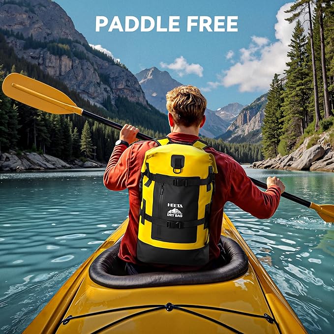 HEETA Dry Bags Waterproof Backpack 40L for Men &amp Women Roll Top Heavy Duty Cushioned Hiking Backpack for Kayaking Boating Paddle Boarding Fishing Travel Camping Beach Vacation Cruise Ship Essenti