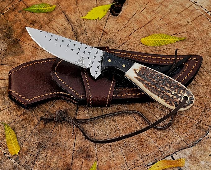 Break Edge Handcrafted Cowboy Hunting Knife with Leather Sheath Premium Handle Best Gift for Boy Friend and Father Day. (Light Brown)