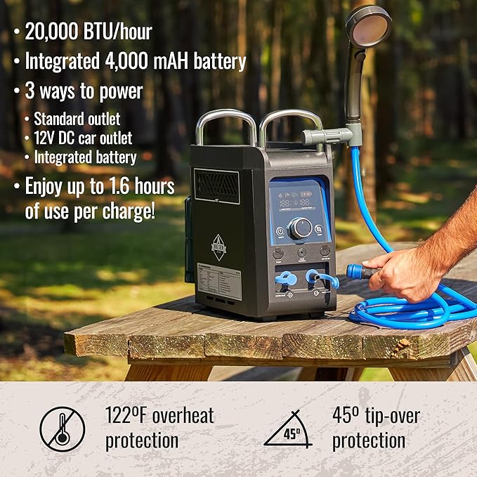 Hike Crew Propane Water Heater &amp Shower Pump | Rechargeable Portable Outdoor Water System w/Shower Head Attachment for Instant Hot Water While Camping Hiking Glamping &amp Vacationing