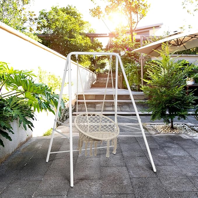 Outvita Outdoor Hammock Chair Stand Heavy Duty A-Frame Metal Swing Stand with Powder-Coated Finish and 3 Haning Holes for Yard Porch Paito Inside Room