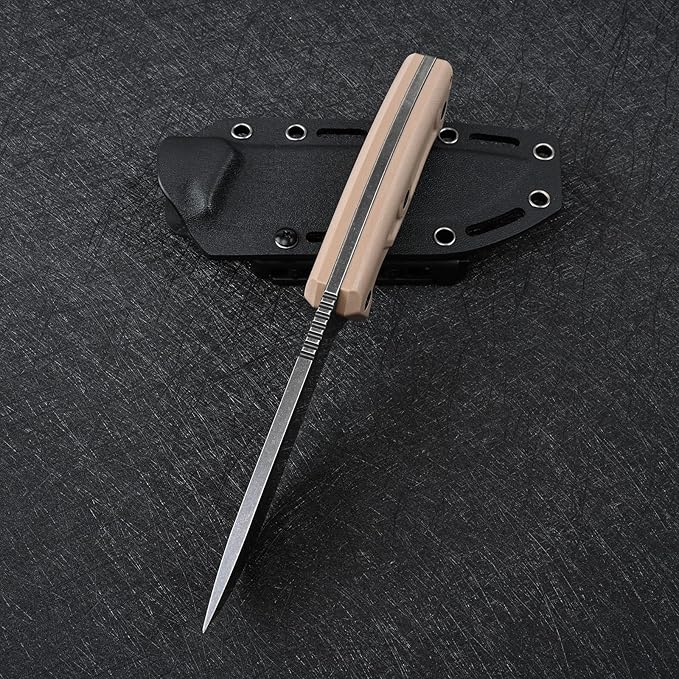 Knives 14C28N Steel Tactical Fixed Blade Knife with kydex sheath G10 Handle for Men EDC Outdoor Camping Survival Hunting (Black stone wash+khaki G10)