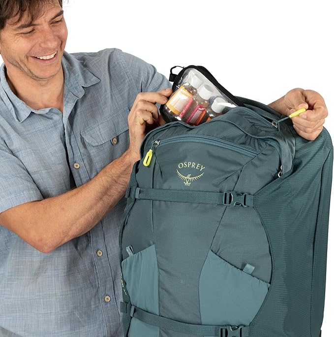 Osprey Farpoint Fairview 36L Wheeled Travel Pack - Carry On Luggage with Wheels - Rolling Backpack Travel Bag Antique Blue