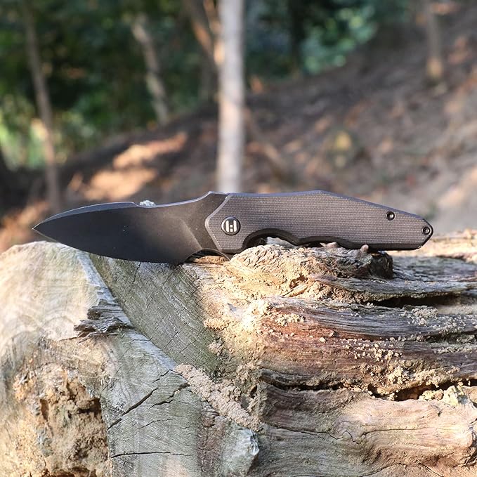 Hightron Pocket Knife a ture ergonomic folding knife Liner Lock with 2.85 Smokywashed D2 Blade and Black G10 Handle