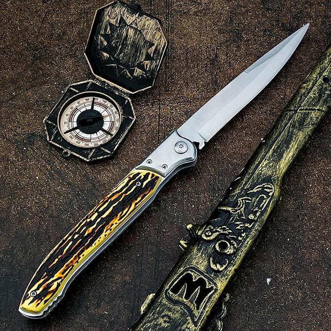 12-inch Large Pocket Folding Knife 440C Steel Blade and Resin Handle Assisted Opening with Slide Safety Lock EDC for Outdoor Hiking Camping and Adventure