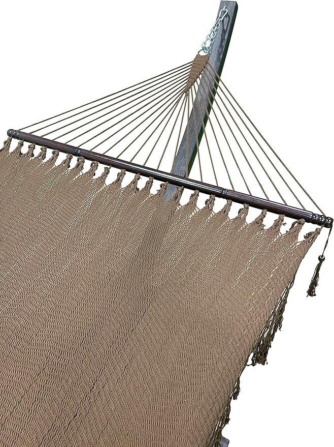 15 Ft. Indoor/Outdoor Heavy Duty Black Steel Arc Hammock Stand + Deluxe Hand Woven 2 Person Brown Bohemian Chic Rope Hammock Bed. 450Lb Capacity.