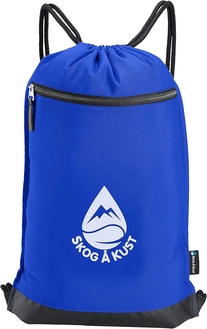 Skog Å Kust GymSak | Patented 2-in-1 Drawstring Cinch Bag with Removable Waterproof Dry Bag | Blue &amp Grey