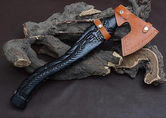 Viking-Style Bearded Axe J2 Steel Blade Handcrafted Wooden Handle Sharp Snatching Edge for Battle Ready Throwing &amp Collecting