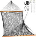 Lazy Daze Hammocks Double Rope Hammock 2 Person Traditional Outdoor Hand Woven Cotton Rope Hammock with Spreader Bar Carabiners Tree Straps Chains for Patio Yard - Max 450 Lbs Dark Grey