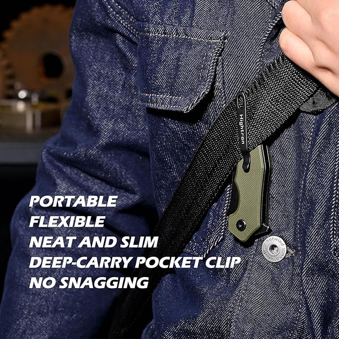 Hightron Mini Ventura Flipper Pocket Knife 2.85 D2 Blade and Ergonomic G10 Handle EDC Folding Knives for Camping Survival Hiking tool for Men Women (Green-B)