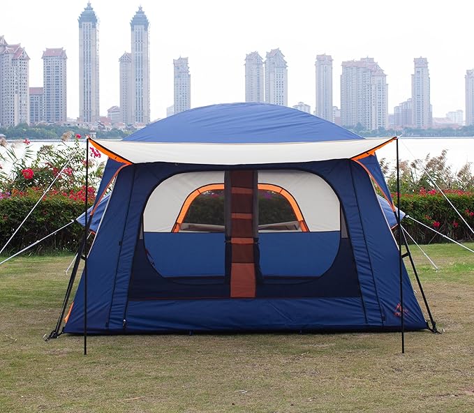 KTT Extra Large Tent 10-12-14 Person(B)Family Cabin Tents2 Rooms3 Doors and 3 Windows with MeshStraight WallWaterproofDouble LayerBig Tent for OutdoorPicnicCampingFamily Gathering