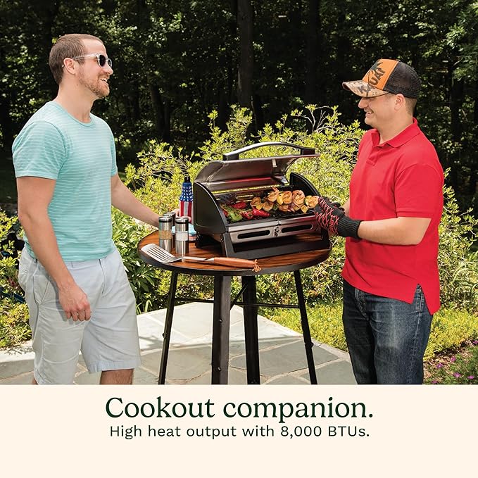 Cuisinart Grillster Portable Gas Grill Stainless Steel Compact BBQ Grill with Locking Lid for Easy Transport 8000 BTU Propane Grill with Dishwasher Safe Cooking Grate Small Grill for Camping &amp