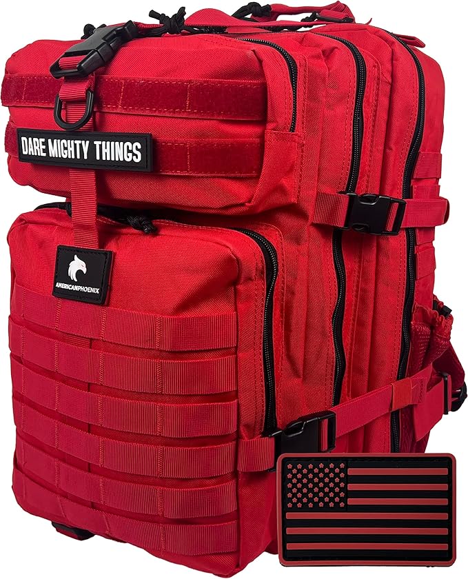 AMERICANPHOENIX 45L Elite Tactical Backpack | 3X Stronger Work &amp Military Backpack | Water Resistant and Heavy Duty | 3 Day MOLLE Bug Out Bag (Scarlet Sage)