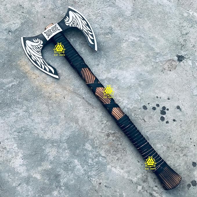 OLDZ CRAFTZ-Handmade Two handed large Berserker Axe Large Norse AxeScandinavian Style Viking Double Sided Axe Dane Axe double headed ax Functional Viking Battle Birthday Gift
