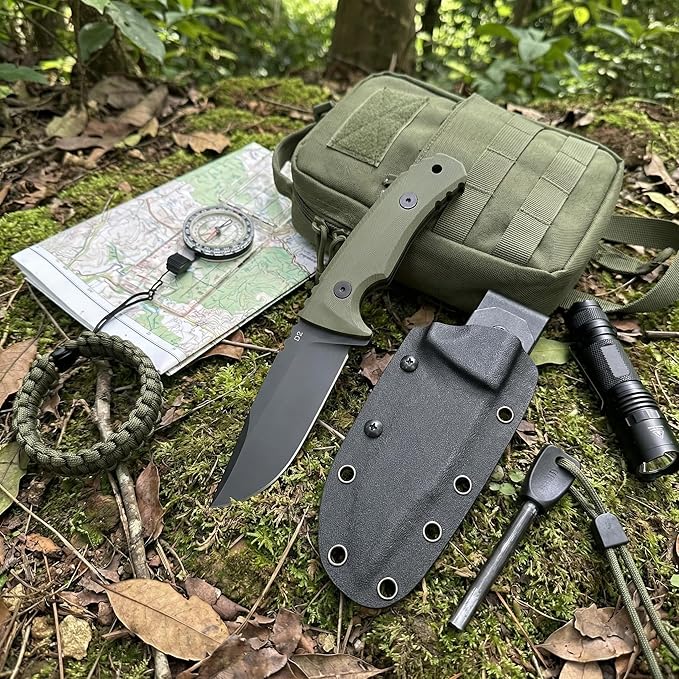 Fixed Blade Knife with Sheath 3.9 D2 Steel Survival Knives for Camping Bushcraft Hunting Ergonomic G10 Handle Outdoor Survival Gear Gift for Men Green