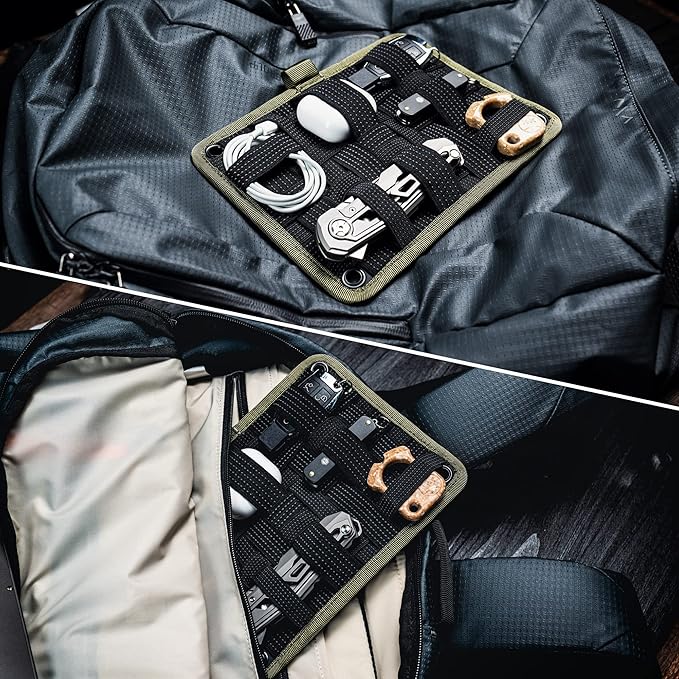 TACTICAL_GEEK TCM EDC Organizer Board Backpack Anti-Slip Elastic Woven Board for Travel Gear Elastic Grid Organizer for Electronics Accessories Travel Cables Chargers and More Black