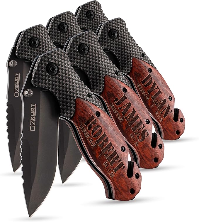 Set of 6 Groomsmen Gifts Personalized Groomsmen Pocket Knife w/Name Title &amp Date Groomsman Gift for Wedding Custom Groomsmen Gifts Pocket Knives Groomsman Gifts for Men